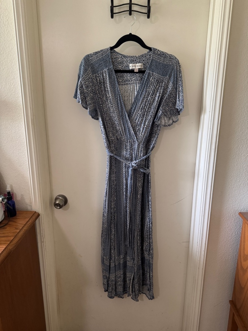 Knox Rose Blue Printed Wrap Maxi Dress size M